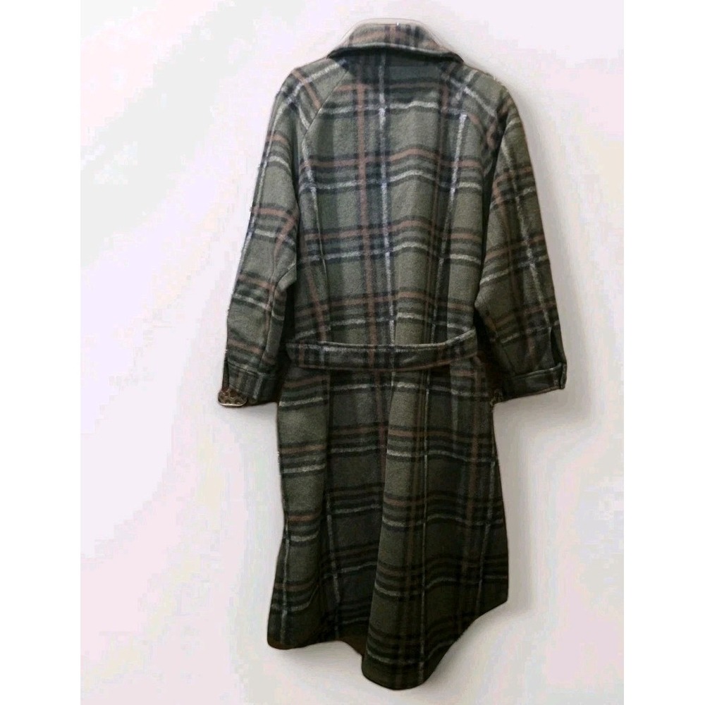 ELOQUII Long Plaid Belted Shacket Coat Green Brown Button Front Plus 18/20 - Picture 2 of 11